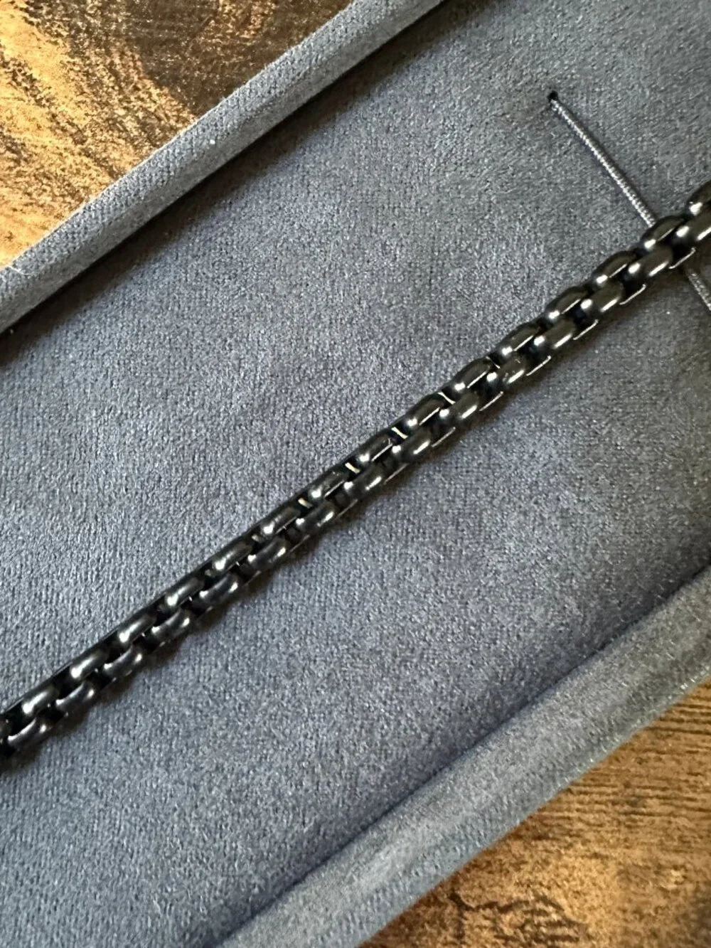David Yurman Box Chain Bracelet in Darkened Sterling Silver and Stainless Steel
